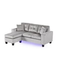 thumbnail image 2 of Miekor Furniture Sorrento 74"W Gray Velvet Reversible Sectional Sofa Chaise with LED Light, USB Port, Nailhead Trim, Throw Pillows, Tufted Cushion No.7491, 2 of 5