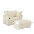 thumbnail image 3 of Gewnee Deep Seat Armchair with Ottoman, Cream Corduroy Fabric with Large Soft Pillows(Set of 2) for Living Room, 3 of 12