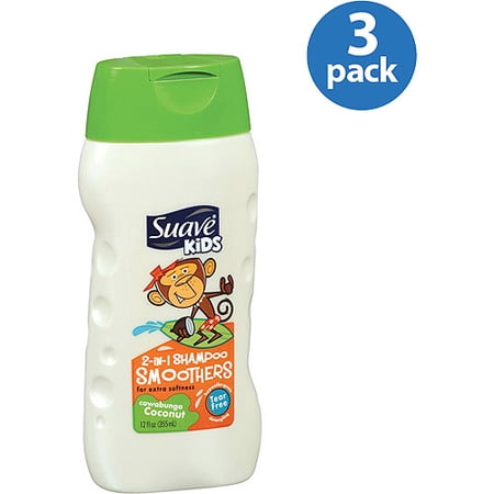 (3 pack) (3 Pack) Suave Kids Coconut Smoothers 2 in 1 Shampoo and Conditioner, 12 oz