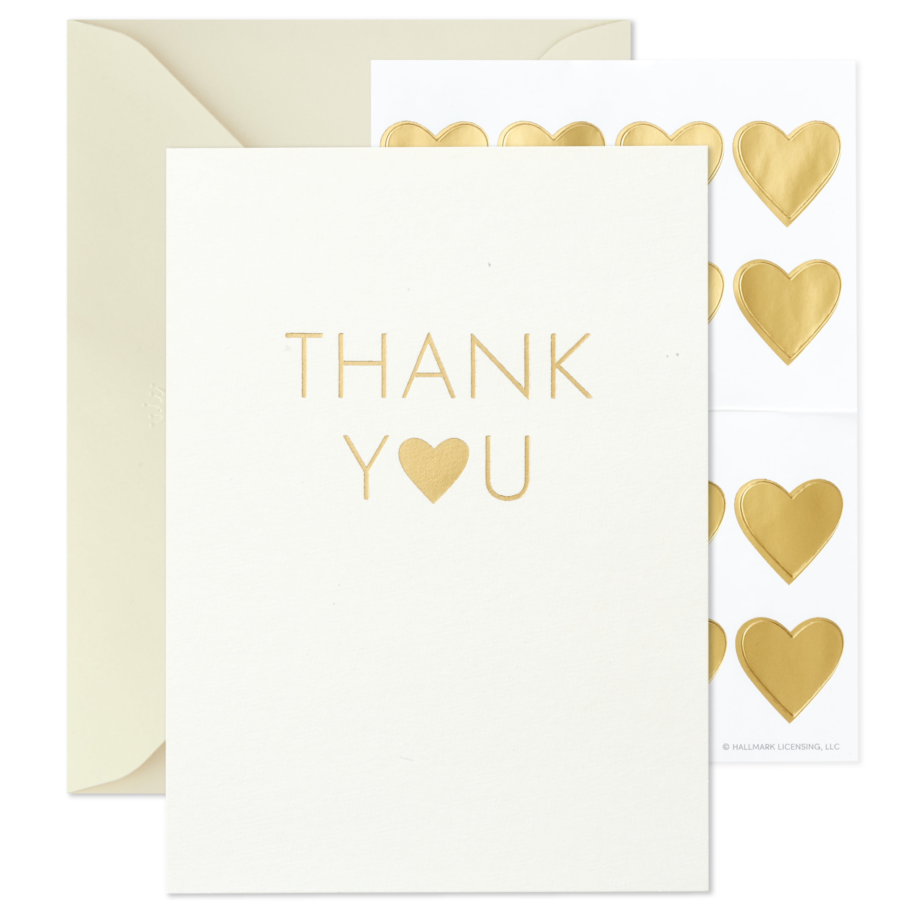 Hallmark Blank Thank-You Notes With Seals, Gold Heart on Ivory, 12 ct
