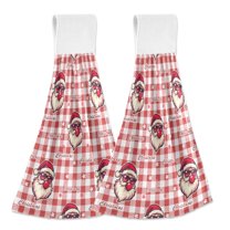 Yayeee Kitchen Hanging Hand Towels Set of 2 with Loop Bathroom Absorbent Tie Towel, Pink Christmas Santa Pattern