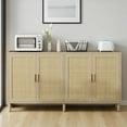 thumbnail image 2 of GZXS Large 4-Door Sideboard Cabinet with Rattan Front Panels, Adjustable Shelves, Solid Wood Legs, Stylish Farmhouse Buffet for Living Room, Bedroom, Home Office, 70"L x 15.75"W x 35"H, Natural, 2 of 7