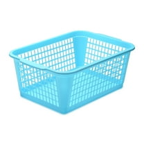 YBM Home Large Plastic Storage Basket with Handle for Home and Office, Blue 15 L x 10 W x 6 H