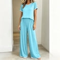 thumbnail image 4 of Zynoxe Plus Size Pajamas Set Women Contrast Trim Short Sleeve Tops and Wide Leg Pants Sleepwear Sets Casual Stretchy Loose Lounge Sets, 4 of 7