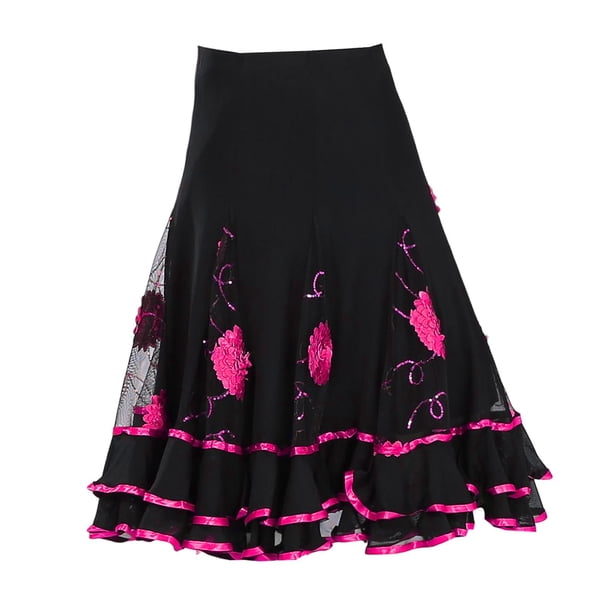 Elegante falda de baile de salón, ropa de fiesta de práctica de baile para mujeres flamencas Rosa roja