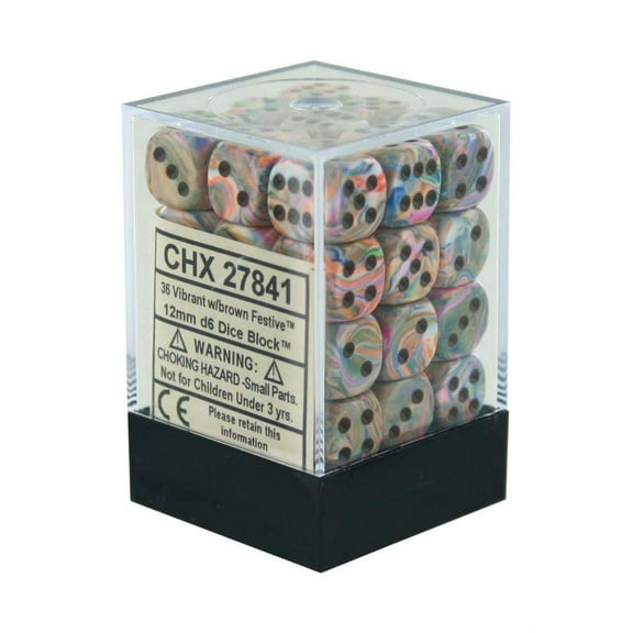 DND Dice Set-Chessex D&D Dice-12mm Festive Vibrant and Brown Plastic Polyhedral Dice Set-Dungeons and Dragons Dice Includes 36 Dice – D6 (CHX27841)