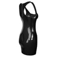 thumbnail image 4 of CAIXIA Women's Scoop Neck Latex Leather Mini Dress Metallic Shiny PVC Bodycon Slim Fitted Club Dress,Black, 4 of 5