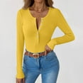 thumbnail image 2 of Long Sleeve Shirts for Women Henley Button Down Tops Ribbed Knit Slim Fit Fall Basic Tee 2025 Casual Trendy Clothes Yellow L, 2 of 6