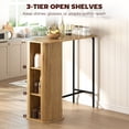thumbnail image 3 of Nordic Tambour Bar Height Table with 3 Side Storage Shelves, Natural Wood MDF & Metal Frame Rectangular Breakfast Bar for Kitchen, Dining Room, Coffee Corner, 44.1"W x 41.7"H, 3 of 7