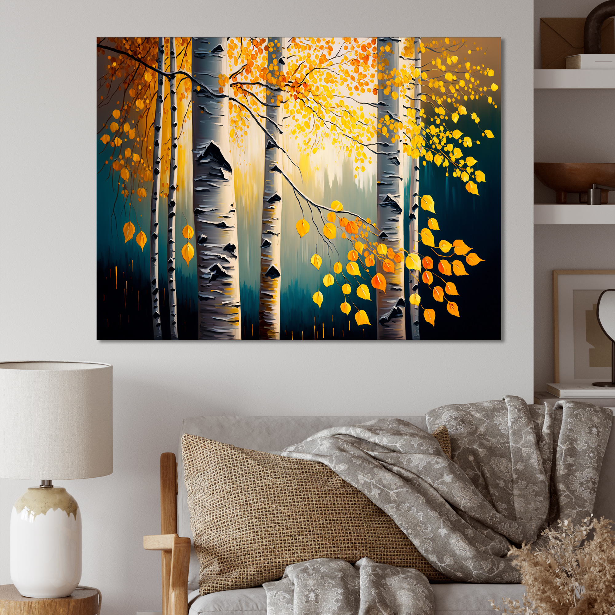 Designart Into A Golden Birch Forest V Canvas Wall Art