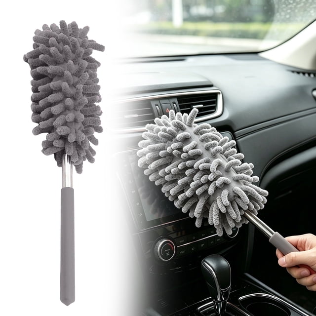 Microfiber Extendable Hand Duster - Washable Telescopic Pole Car Cleaning Brush, Retractable for High Shelves, Ceiling (Grey, 1 Pack)