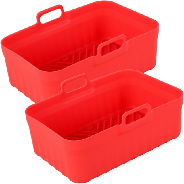 2Pcs Air Fryer Silicone Pot avec Poignée Réutilisable Air Friteuse Doublure Résistant à la Chaleur Air Friteuse Panier en Silicone Rectangle Cuisson Pan Air Fryer Accessoires Doublures pour Air Friteuse Four Micro-Ondes