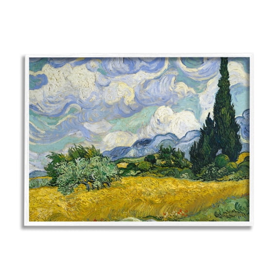 Stupell Industries French Country Van Gogh Wheat Field with Cypresses Post Impressionist White Framed Giclee Art, 20 x 16, by Vincent Van Gogh