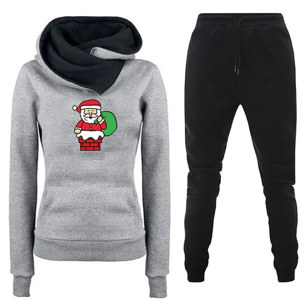 Puntoco Conjunto de dos piezas de suéter y pantalones estampados de manga larga con capucha y cuello redondo para mujer Puntoco Puntoco-4582