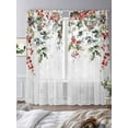 thumbnail image 3 of Christmas Sheer Curtains 96 inches Long 2 Panels Set Winter Pine Leaves Pine Cones Berries Snowflakes Tiers Sheers Rod Pocket Small Window Short Curtains for Kitchen Cafe, Each 52" W x 96" L, 3 of 7