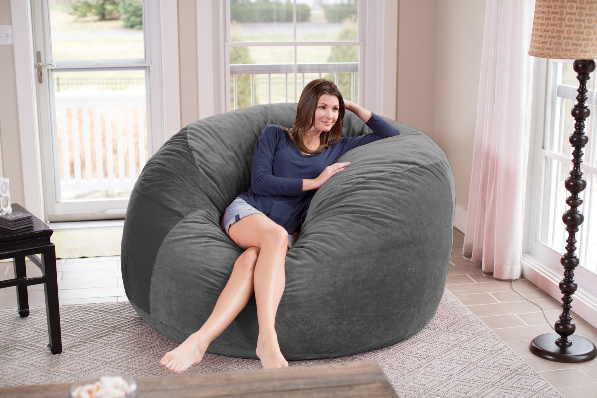 Chill Sack Bean Bag Chair, Memory Foam with Microsuede Cover, Kids, Adults, 6 ft, Grey Pebble