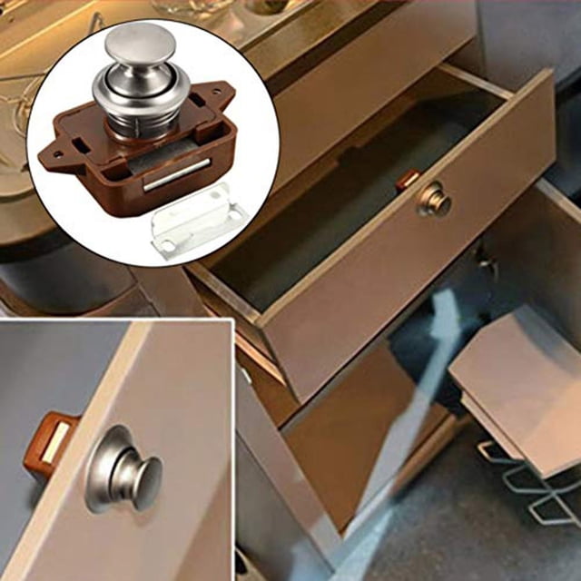 1Pcs Push Button Latch Catch Keyless Door Lock for Motorhome Cabinet Latch Knobs Brown