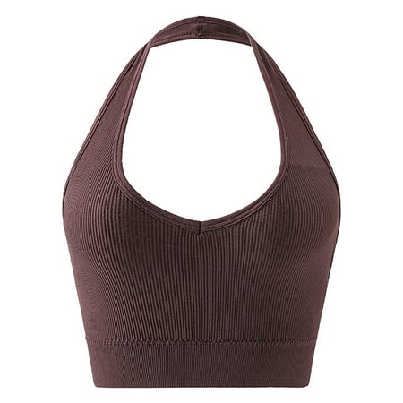Timegard Women Sports Bra Seamless Wireless V Neck High Support Open Back Yoga Gym Workout Crop Tank Top