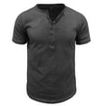 thumbnail image 2 of Rggeeun Men's T-Shirts Short Sleeve Solid Color Notch V Neck Top Shirt Soft And Breathable For Sports And Daily Wearing In Spring ,Dark Gray,M, 2 of 7