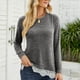 thumbnail image 2 of Las mujeres de manga larga Pullover Top cuello redondo encaje dobladillo bolsillos laterales Casual mujeres con estilo sudadera gris oscuro L, 2 of 6