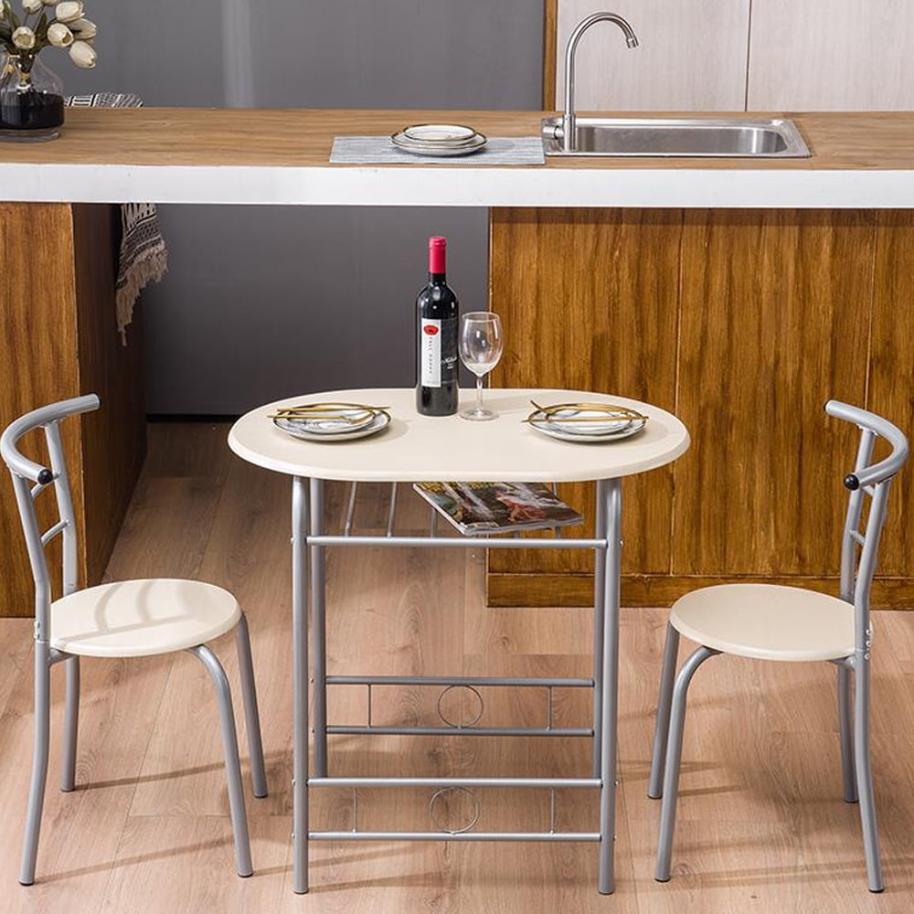 Ktaxon 3-Piece Dining Room Set, Round Wooden Kitchen Table and Chairs ...