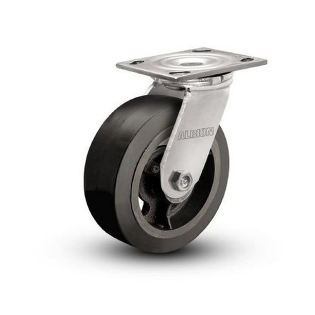 Swivel Plate Caster 6" x 2" Black Rubber Wheel 550 Cap 71/2" OAH