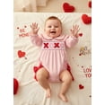 thumbnail image 6 of BemeyourBBs Valentines Day Outfit Baby Girl Smocked Bubble Rompers Puff Long Sleeve Doll Collar Letters Embroidery Bodysuit Bow Spring Clothes, 6 of 9