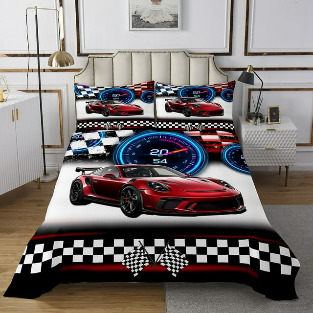 Erosebridal Racing Car Coverlet Set King,Geometric Buffalo Bedding Set,Extreme Sports Decor,Ultra Soft,3-Piece