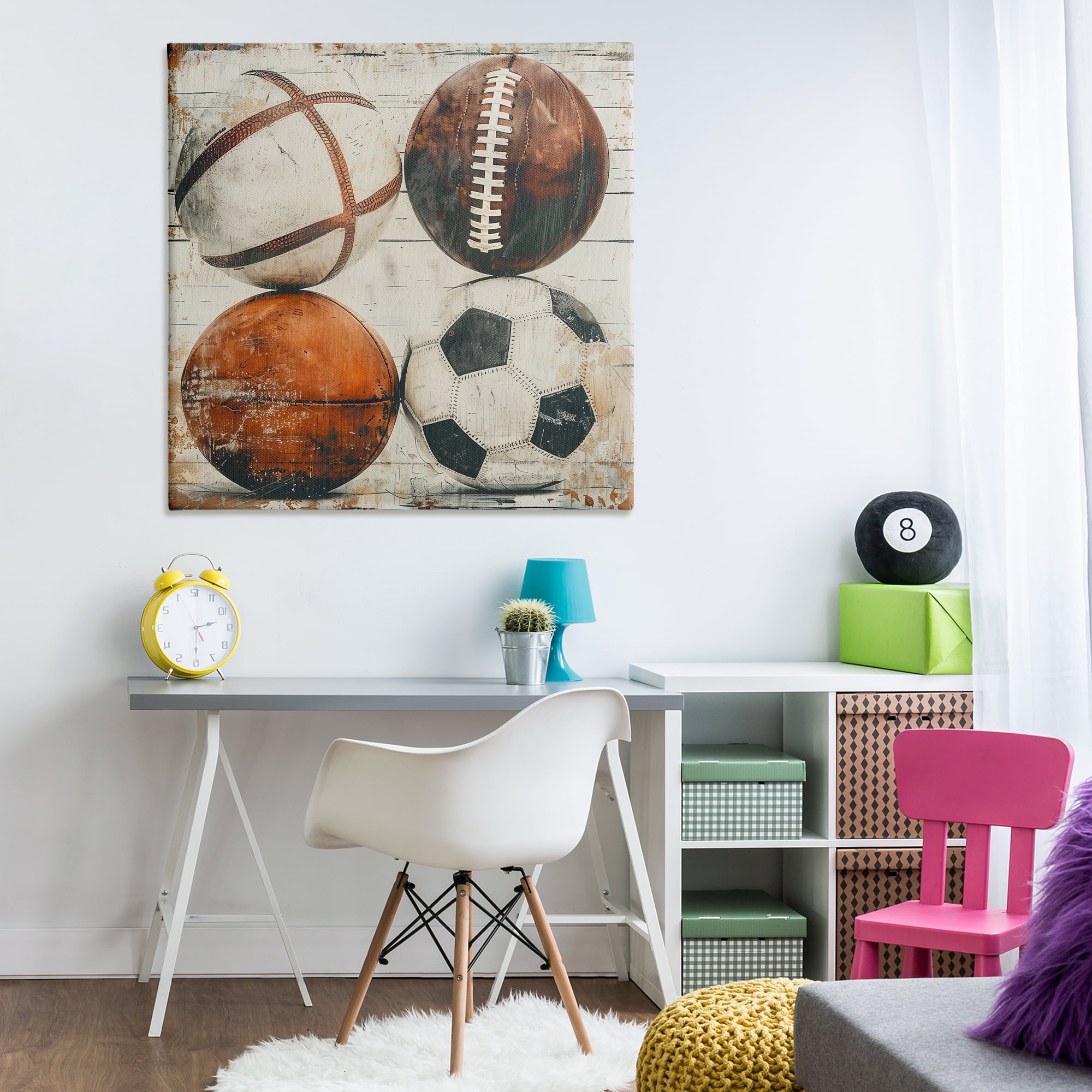 Stupell Industries Rustic Sports Balls Sports Painting Wrapped Canvas Art Print Wall Art, 36 x 36