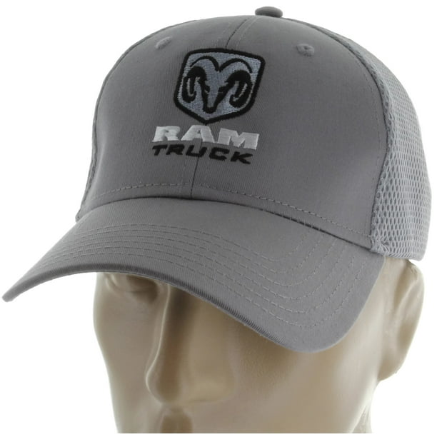 Dodge Ram Truck Mesh fabric on back Gray Baseball Cap Trucker Hat