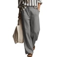 thumbnail image 2 of Levmjia Women Wide Leg Cotton Linen Pants High Waisted Elastic Waist Summer Casual Pure Color Loose Fit Breathable Lightweight Comfortable Pants For Women With Side Pockets, 2 of 6