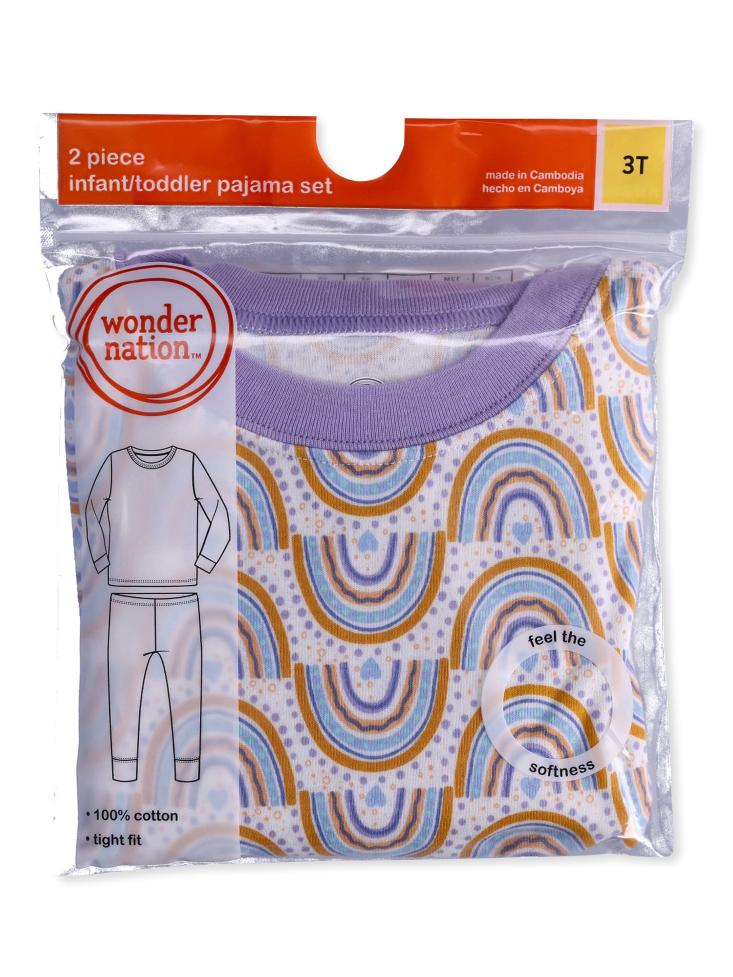 Wonder Nation Toddler Cotton Long Sleeve Sleep Tee and Pants Pajama Set, 2-Piece, Sizes 12M-5T