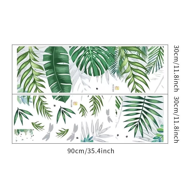 Green Tropical Palm Tree Leaves Wall Stickers, KALYLOC Waterproof Tropical Green Leaf Plants Wall Decal, Peel and Stick Nature Jungle Wall Decor for Living Room Bedroom Door Decoration