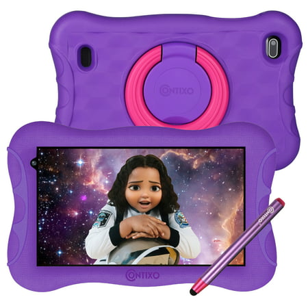 Contixo Kids Tablet with ($150 Value) Educator Approved Apps, 7-inch HD Display for Eye Protection, 2GB + 32GB, Protective Case with Adjustable Bracket (Kickstand) and Stylus, 2021 V10 Plus-Purple