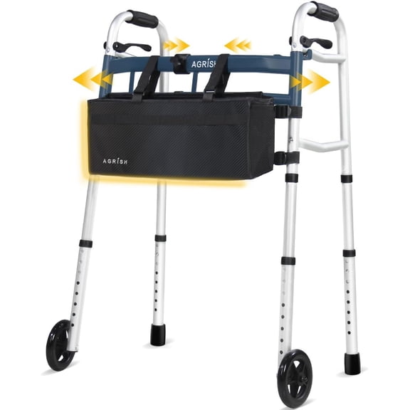 Agrish Folding Narrow Walker for Small Doorways - Adjustable Height & Width, Aluminum Frame 350 lbs, for Seniors & Disabled