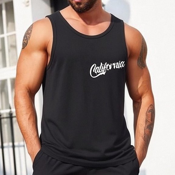Mens Tank Top Casual Regular Fit Crew Neck Sleeveless Tees Lightweight Relaxed Training Gym Shirt Black Size XXXXL