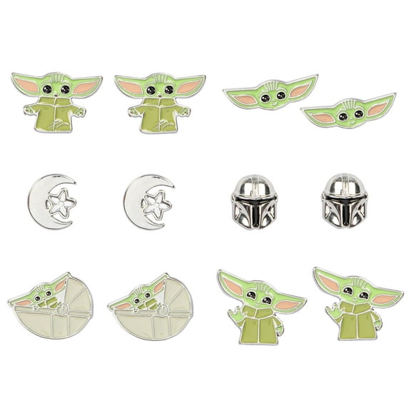 Star Wars The Mandalorian Grogu Baby Yoda 6 Pack Costume Jewelry Stud Earrings Set