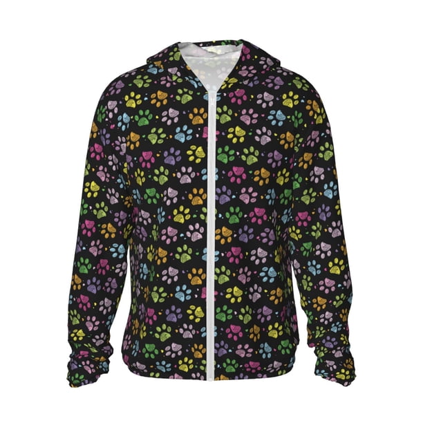 Fotbe Colorful Paw Chaqueta con Protección Solar UPF 50+ para Hombre y Mujer, Camisa con Capucha y Bolsillos-3X-Large