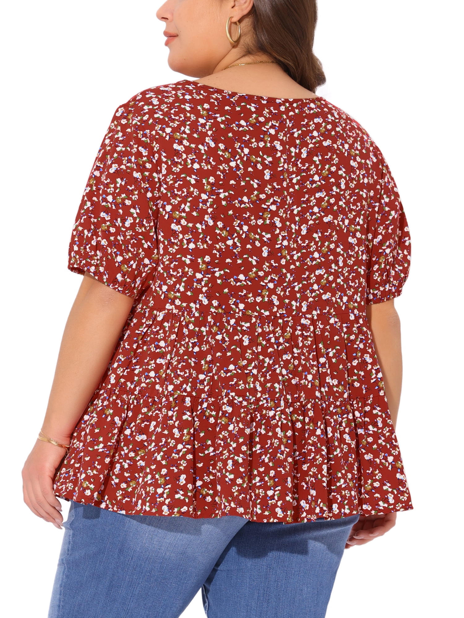 DARING DIVA Women's Plus Short Sleeve Crew Neck Casual Babydoll Top 3X Red
