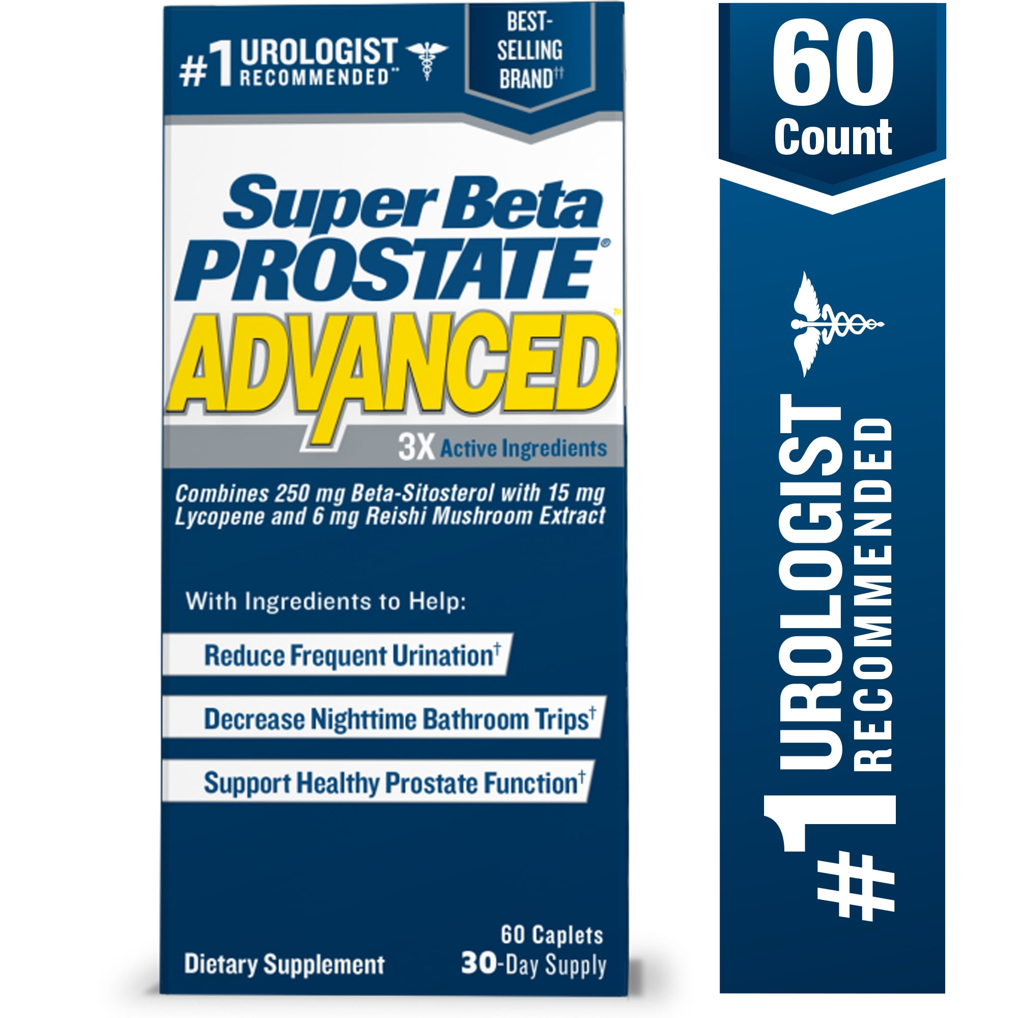 Super Beta Prostate Advanced Prostate Supplement for Men  Reduce Bathroom Trips, Promote Sleep, Support Urinary Health & Bladder Emptying. Beta Sitosterol not Saw Palmetto. (60 Caplets, 1-Bottl)