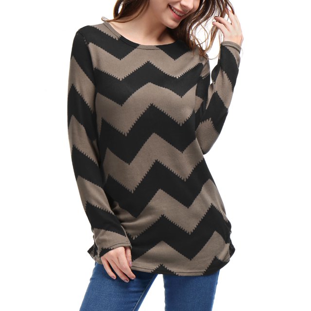 Mujer Zig-Zag Diseño Holgado Punto Túnica - Negro y Marrón/S (US 6), S (EU 36)