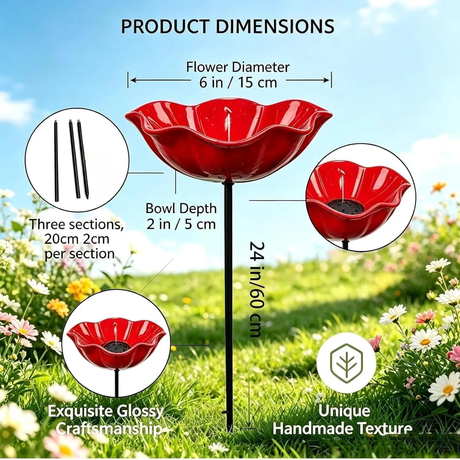 Handmade Metal Flower Garden Stake with Bee Bath & Bird Bath & Colorful Butterfly Bowl Decorative Outdoor Yard Art, with Flower Design, Yard Decor Butterfly Pollinator Watering Station (Blue, 5)