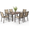 thumbnail image 1 of 7-Piece Outdoor Dining Set with 59" Rectangular Table and 6 Stackable Chairs, Powder-Coated Steel & Breathable Mesh, Khaki & Brown, for Backyard, Patio, Deck and Garden, 1 of 7