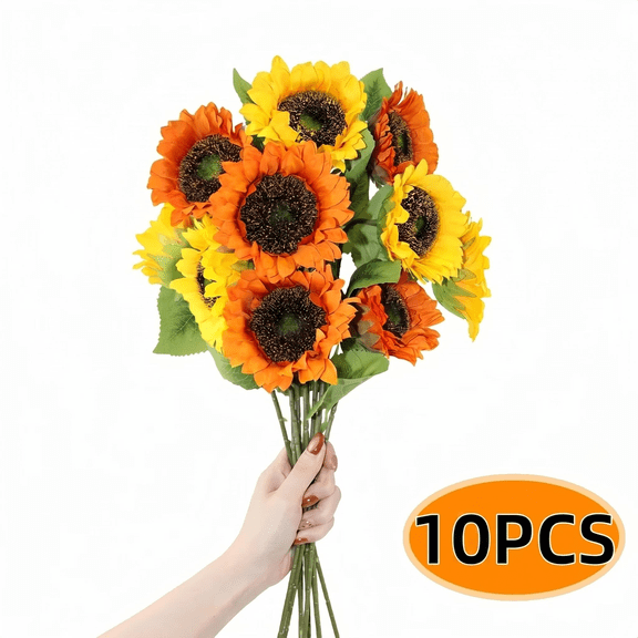Artificial Sunflower Fake Silk Sunflowers with Stem Sunflower Decor for Wedding Birthday Party Summer Centerpieces Outdoor Indoor Decor 10PCS