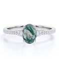 thumbnail image 1 of Anillo de compromiso JeenMata 1,75 Ct ovalado pavé catedral ágata verde musgo y moissanita baño oro blanco 18 K sobre plata, 1 of 6