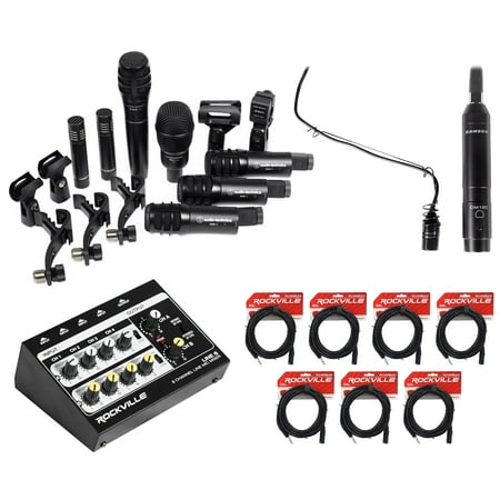 Audio Technica (7) Drum Microphone Kit+Choir Mic+Mixer For Church Sound