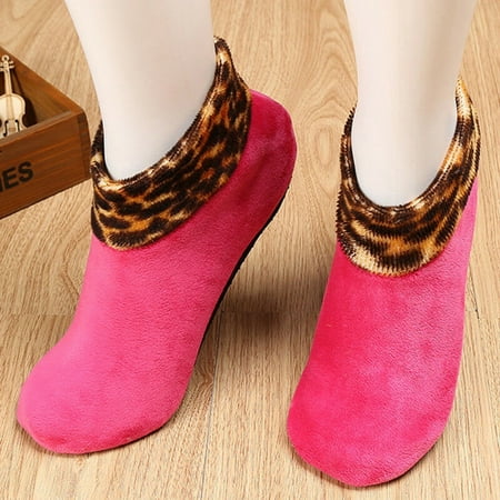 

MRULIC socks for women Women s Winter Warm Leopard Bed Non Slip Home Indoor non-slip thermal socks Hotpink + One size
