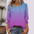 thumbnail image 2 of IROINNID Ladies Fashion Gradient Print Button Down T Shirt 3/4 Sleeve Round Neck Casual Top Soft Comfortable Stretchy Blouse Trendy Stylish Tee Womens Clothing(Purple,M), 2 of 7