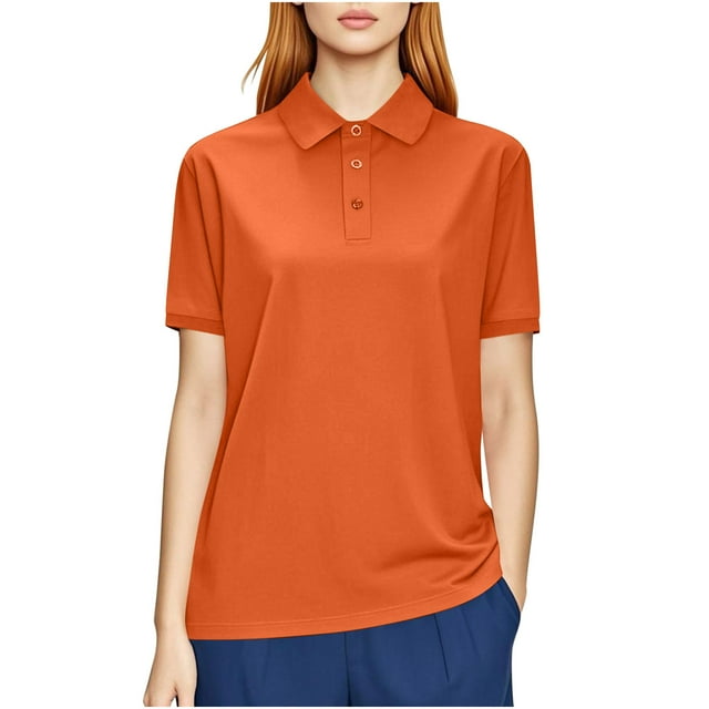 Tops Womens Spring Tops for Women 2025 Trendy Women Golf Shirts Quick Dry Workout T Shirt Solid Color Button Collared Athletic Tee Short Sleeve Business Work Tops