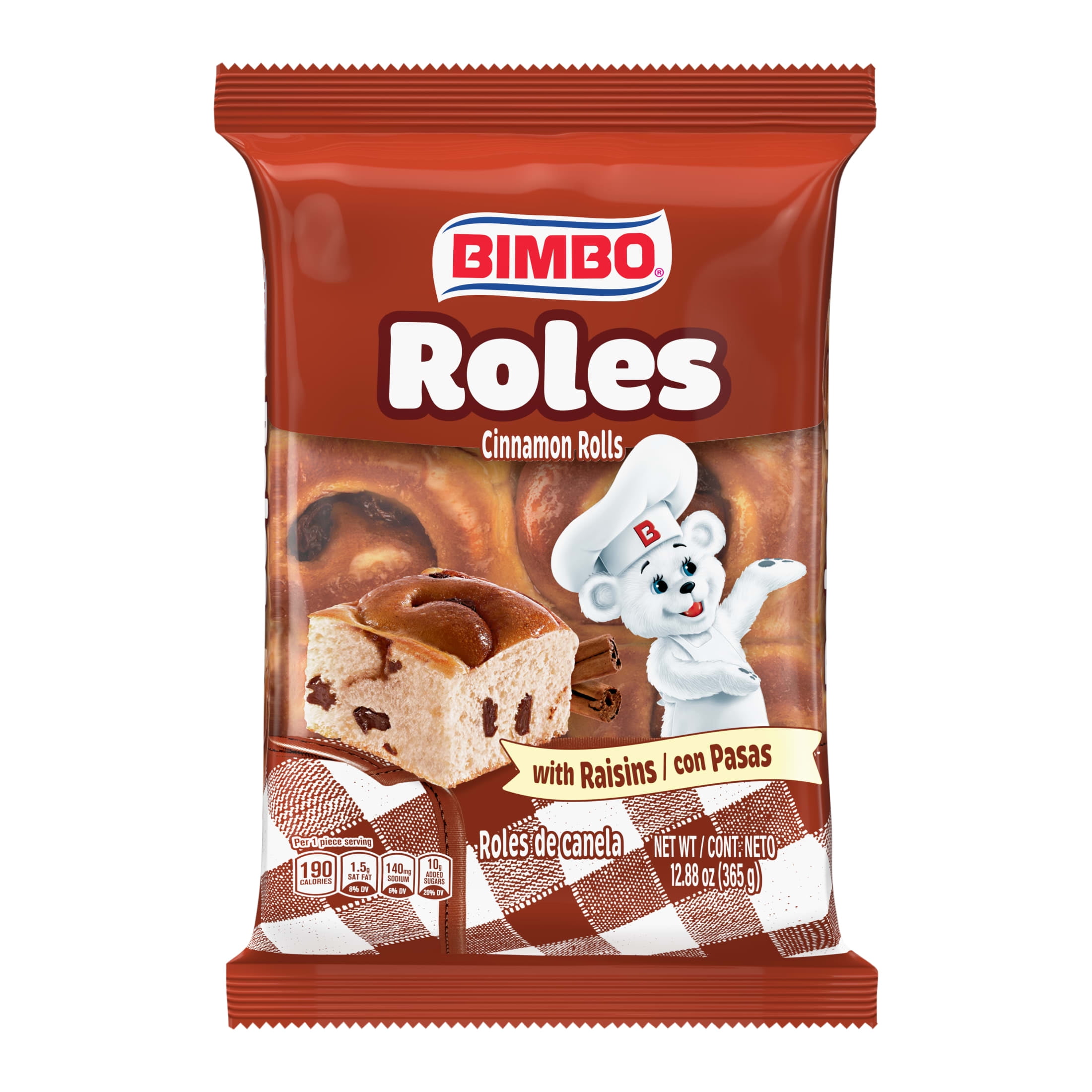 Bimbo Roles de Canela con Pasas Cinnamon Rolls with Raisins, 6 count, Pastries, 12.88 oz Bag